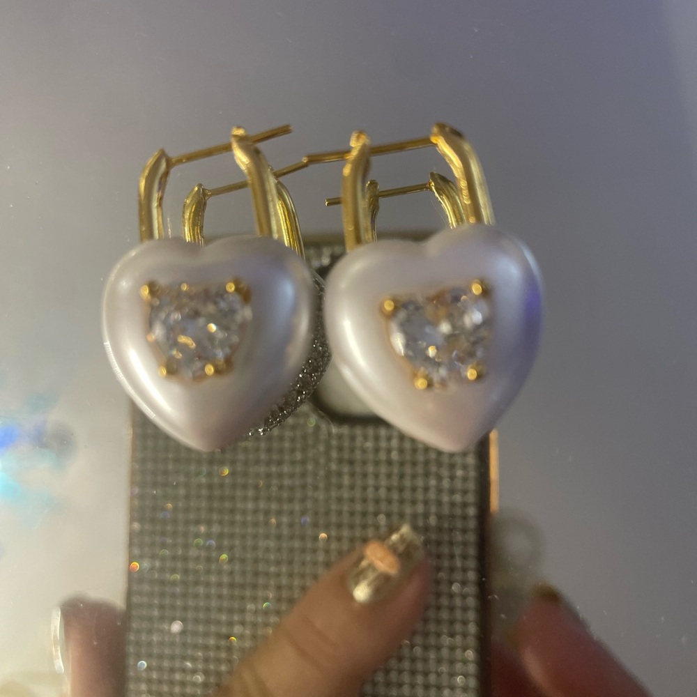Swarovski Gold Heart Pave Crystal Huggie Earrings - White
